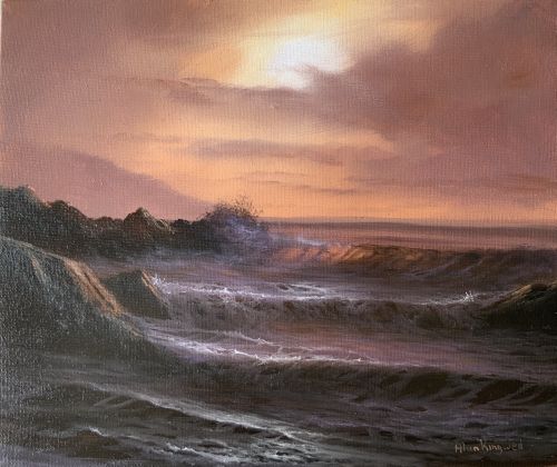 SUNRISE OIL ON CANVAS PANEL 